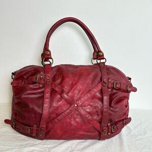 BIG BUDDHA Dark Red Faux Leather Weekender Carry On Luggage Duffel Bag Satchel
